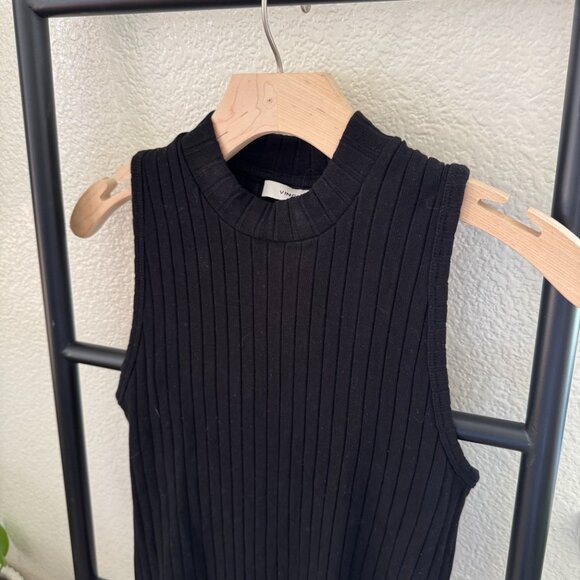 Vince Ribbed Mock Neck Sleeveless Tank Top in Black Size Small - Picture 4 of 6